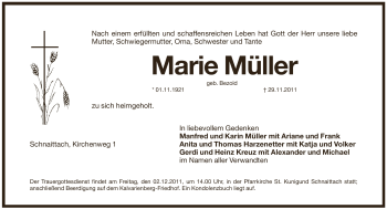 Traueranzeige von Marie Müller von Pegnitz-Zeitung